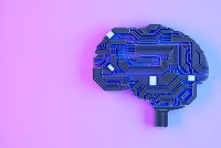 A digital render of a brain modeled out of circuitry.