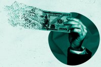 A photo illustration of a hand holding up a $100 bill that is disappearing into thin air.