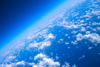 A photo of the Earth shows its atmosphere.